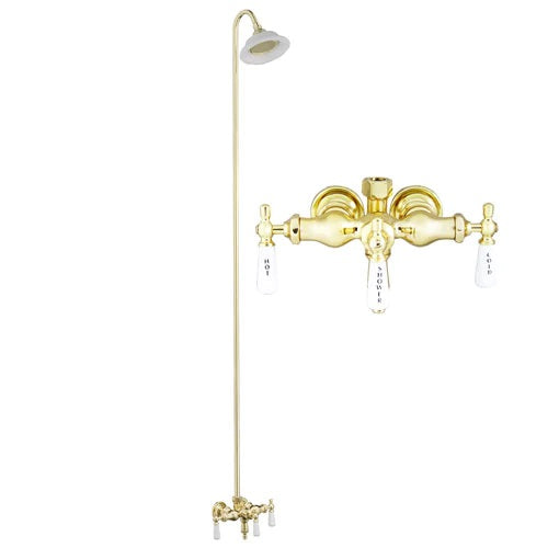 Clawfoot Tub Faucet Kit with Riser & Sunflower Shower Head Polished Brass