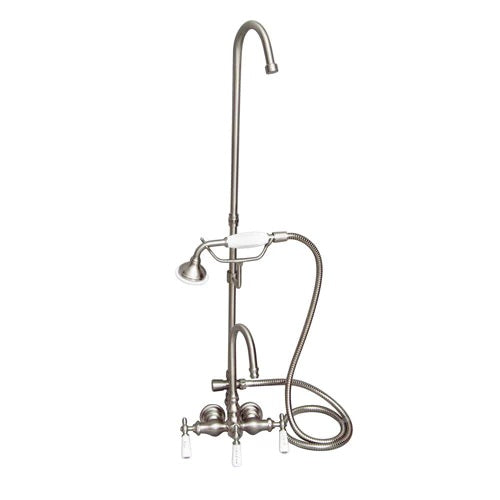 Clawfoot Tub Gooseneck Faucet Kit with Lever Handles, Hand Shower, & Riser Brushed Nickel