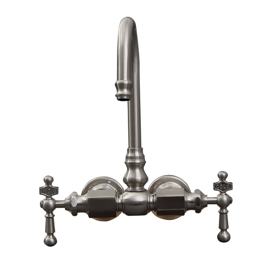 Tub Wall Gooseneck Faucet with Two Lever Handles Brushed Nickel