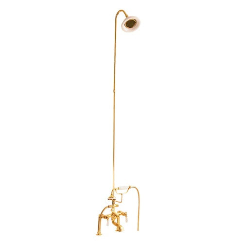 Three-Handle Tub Diverter Faucet with Riser, Shower Head, Lever Handles in Polished Brass