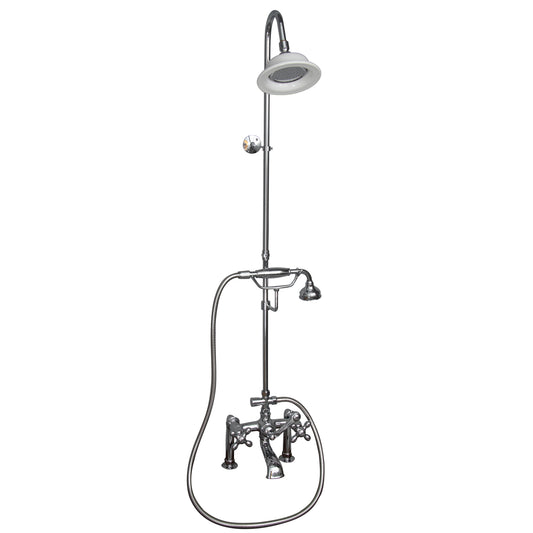 Tub Faucet Kit with 62" Riser, Shower Head, Hand Shower, Cross Handles in Chrome