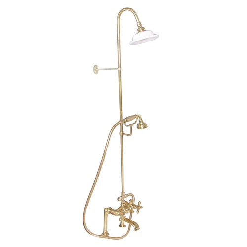 Tub Faucet Kit with 62" Riser, Shower Head, Hand Shower, Cross Handles in Polished Brass