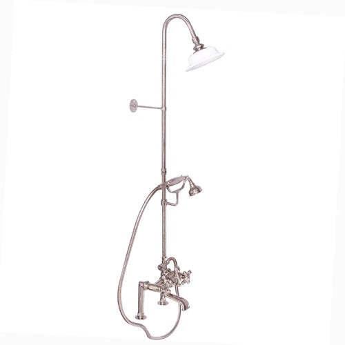Tub Faucet Kit with 62" Riser, Shower Head, Hand Shower, Cross Handles in Polished Nickel