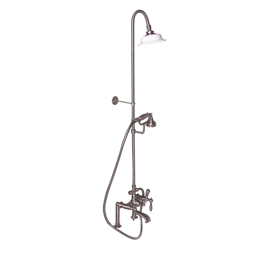 Tub Faucet Kit with 62" Riser, Shower Head, Hand Shower, Finial Handles in Brushed Nickel