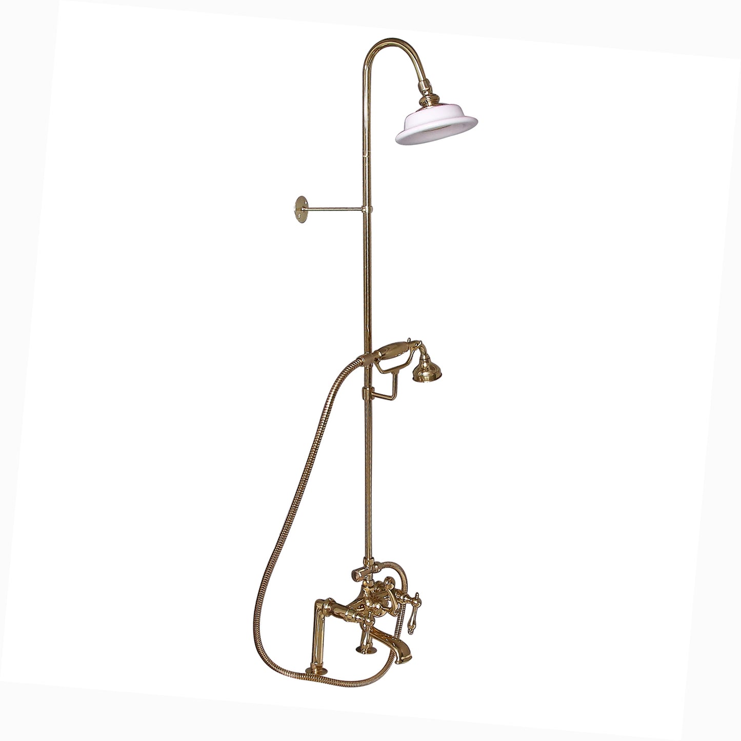 Tub Faucet Kit with 62" Riser, Shower Head, Hand Shower, Finial Handles in Polished Brass