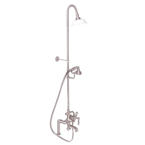 Tub Faucet Kit with 62" Riser, Shower Head, Hand Shower, Finial Handles in Polished Nickel