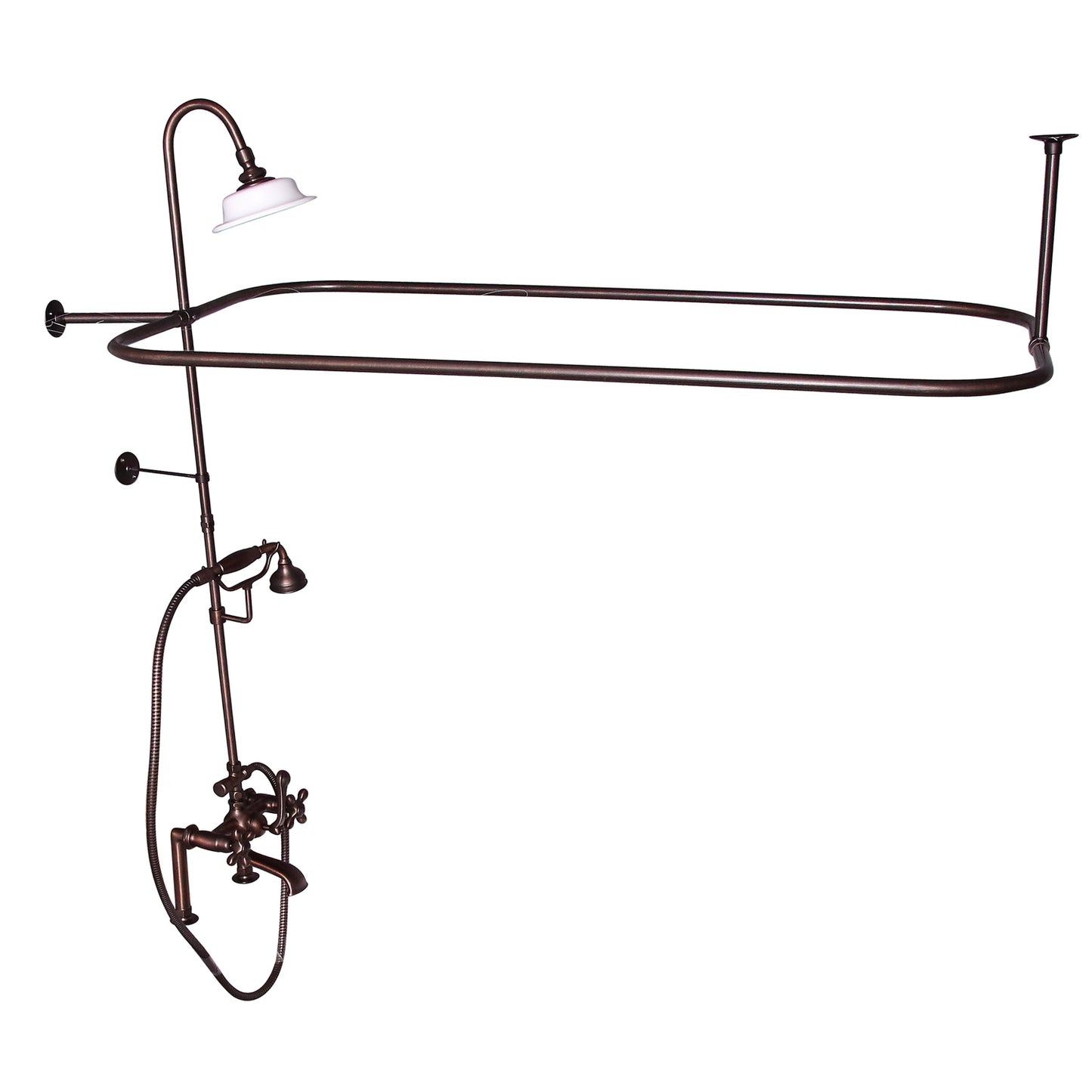 Complete Faucet & Shower Kit for Freestanding Tub 48" x 24" Rod, Cross Handle, Oil Rubbed Bronze