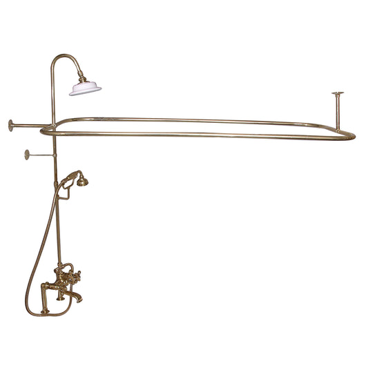Complete Faucet & Shower Kit for Freestanding Tub 48" x 24" Rod, Cross Handle, Polished Brass