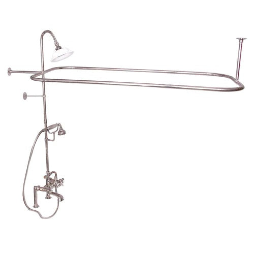Complete Faucet & Shower Kit for Freestanding Tub 48" x 24" Rod, Cross Handle, Polished Nickel