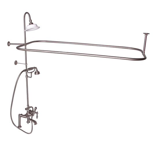 Complete Faucet & Shower Kit for Freestanding Tub 48" x 24" Rod, Finial Lever Handle, Brushed Nickel