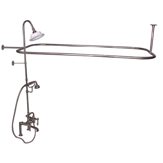 Complete Faucet & Shower Kit for Freestanding Tub 48" x 24" Rod, Finial Lever Handle, Polished Nickel