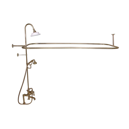 Complete Faucet & Shower Kit for Freestanding Tub 48" x 24" Rod, Lever Handle, Polished Brass