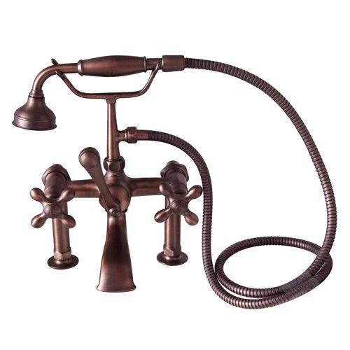 Wide Spout Tub Wall Faucet with Hand Shower & Cross Handles in Oil Rubbed Bronze