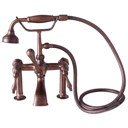 Wide Spout Tub Wall Faucet with Hand Shower & Finial Lever Handles in Oil Rubbed Bronze
