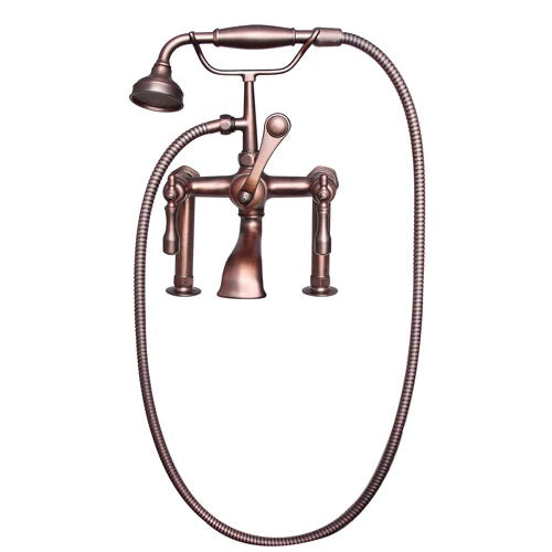 Wide Spout Tub Wall Faucet with Hand Shower & Lever Handles in Oil Rubbed Bronze