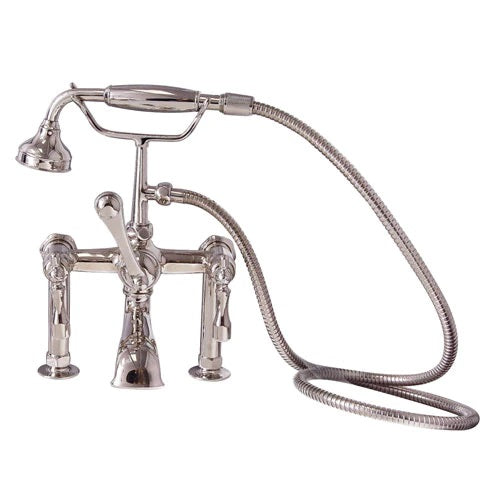 Wide Spout Tub Wall Faucet with Hand Shower & Lever Handles in Polished Nickel