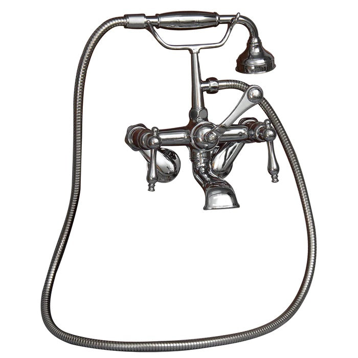 Wide Spout Tub Faucet with Hand Shower, Swivel Wall Mounts, Finial Lever Handles, Chrome