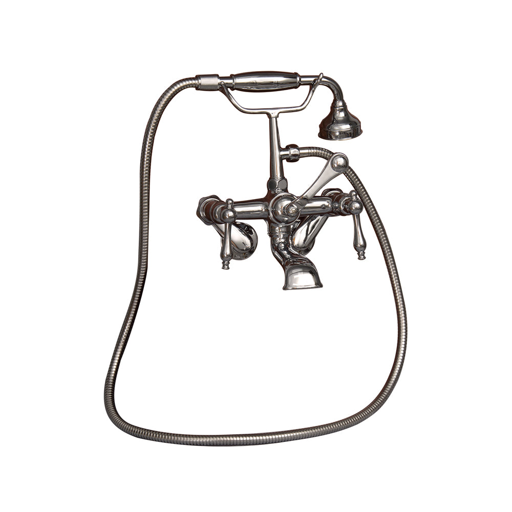 Wide Spout Tub Faucet with Hand Shower, Swivel Wall Mounts, Finial Lever Handles, Polished Nickel