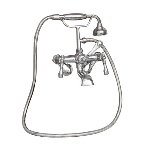 Wide Spout Tub Faucet with Hand Shower, Swivel Wall Mounts, Lever Handles, Chrome