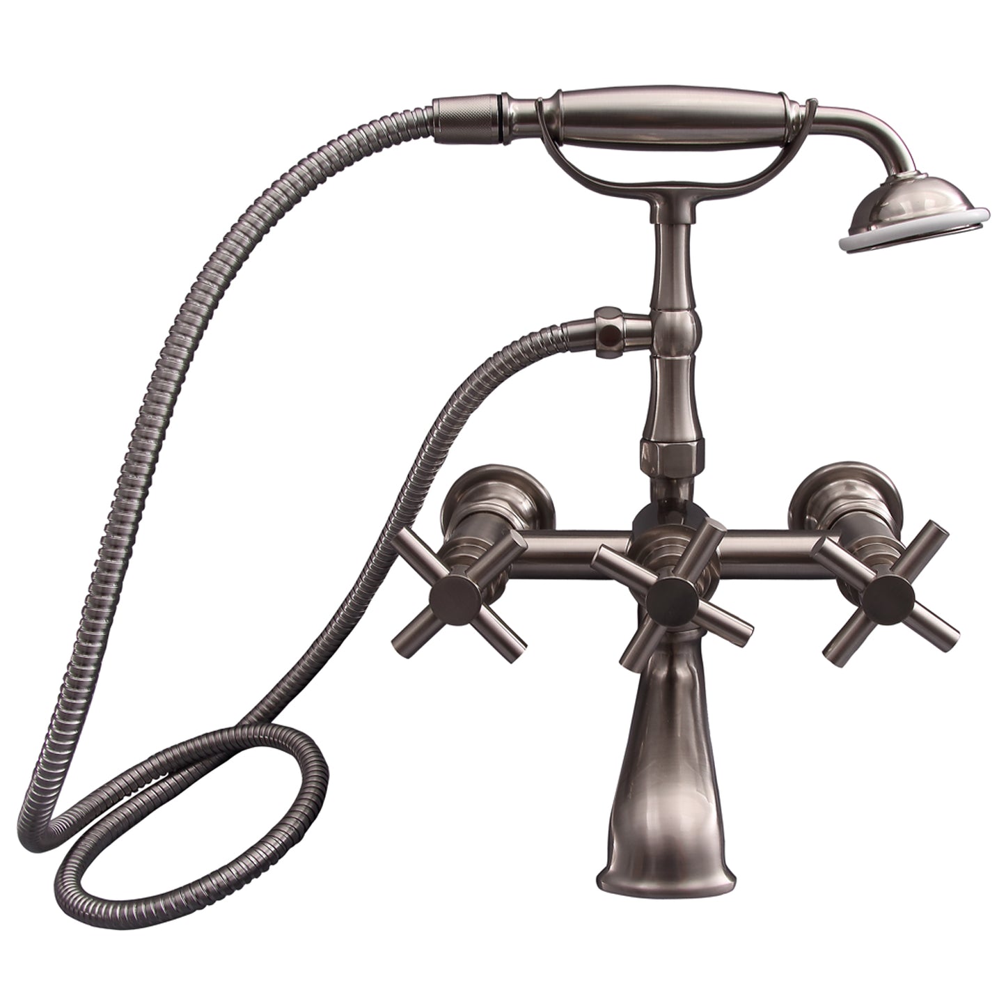 Contemporary 3 Handle Tub Faucet Kit with Hand Shower in Brushed Nickel