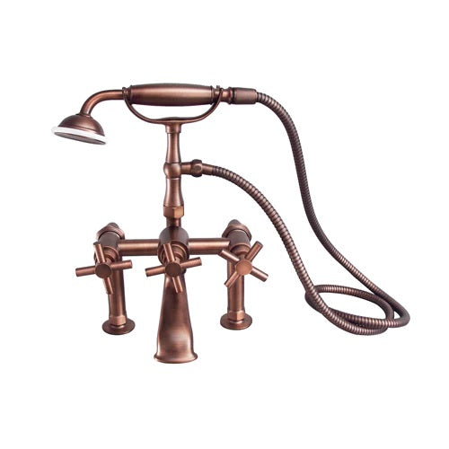 Tub Rim Mount Diverter Faucet with Cross Handles & Hand Shower Oil Rubbed Bronze