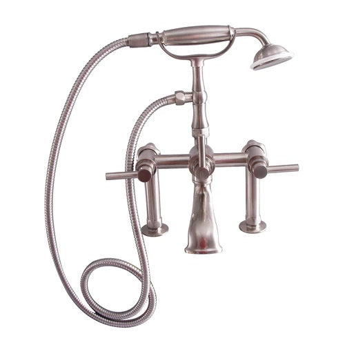 Tub Rim Mount Diverter Faucet with Lever Handles & Hand Shower Brushed Nickel