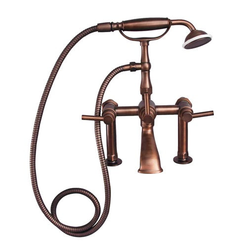 Tub Rim Mount Diverter Faucet with Lever Handles & Hand Shower Oil Rubbed Bronze