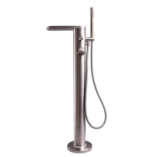 Mcway Freestanding Floor-Mount Tub Faucet with Hand Shower in Brushed Stainless