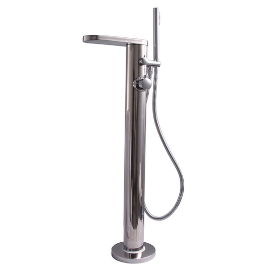 Mcway Freestanding Floor-Mount Tub Faucet with Hand Shower in Polished Stainless