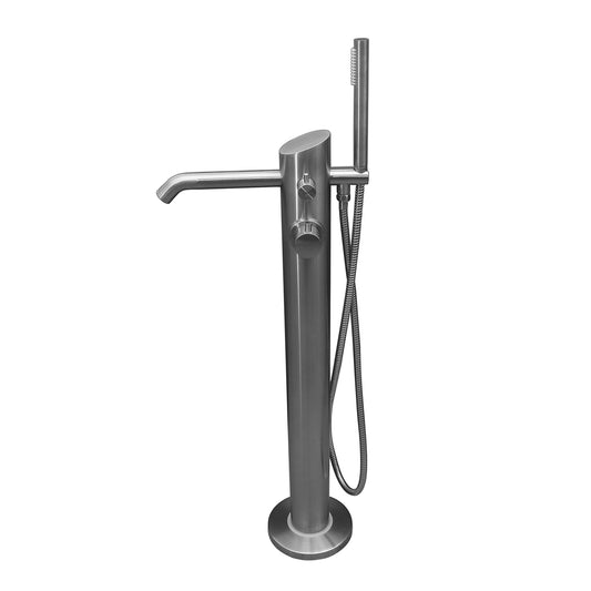 Larkin Freestanding Floor-Mount Tub Faucet with Hand Shower in Brushed Stainless