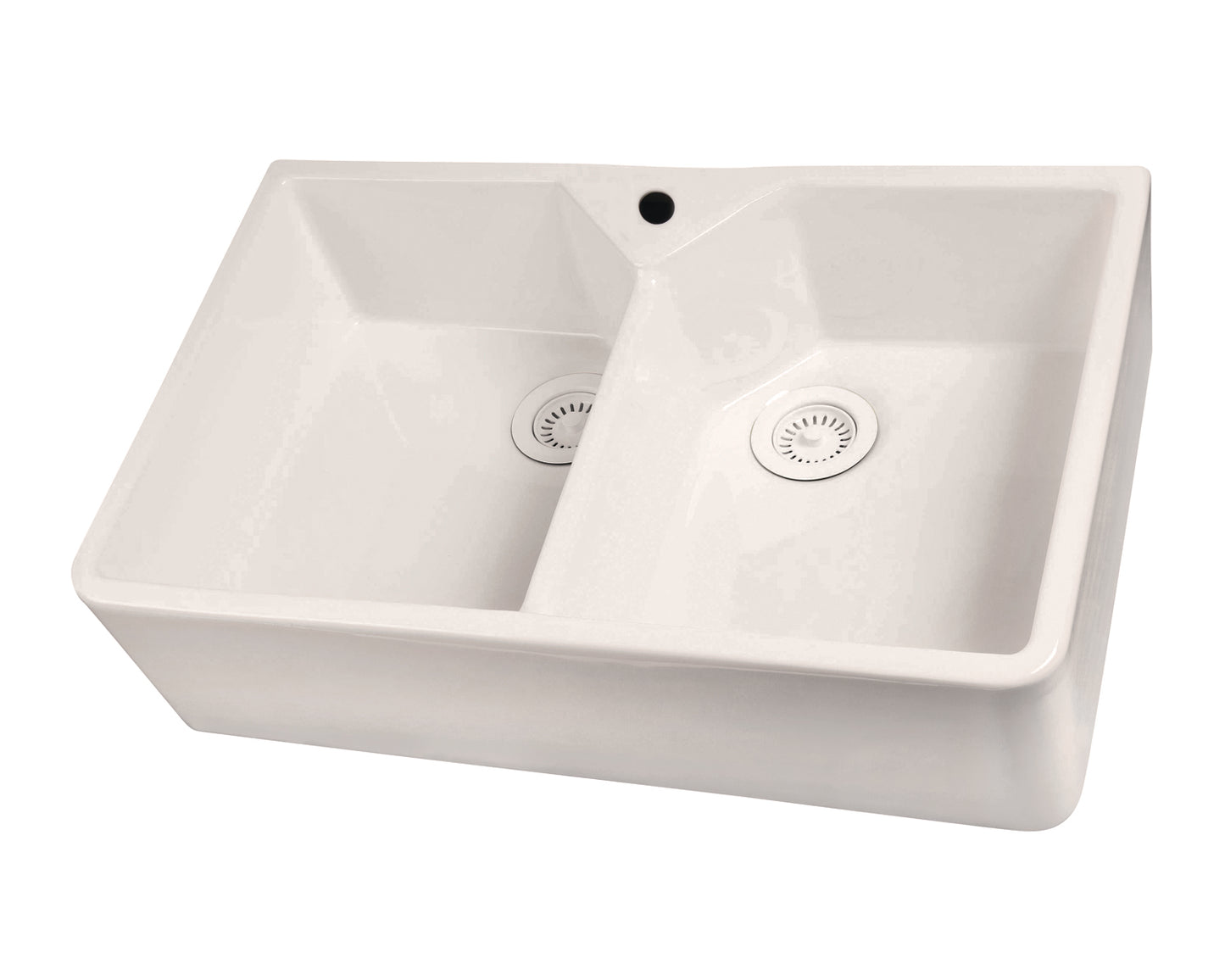 Jolie 31.5" Double Bowl Apron-Front Apron Kitchen Sink with Faucet Hole in White