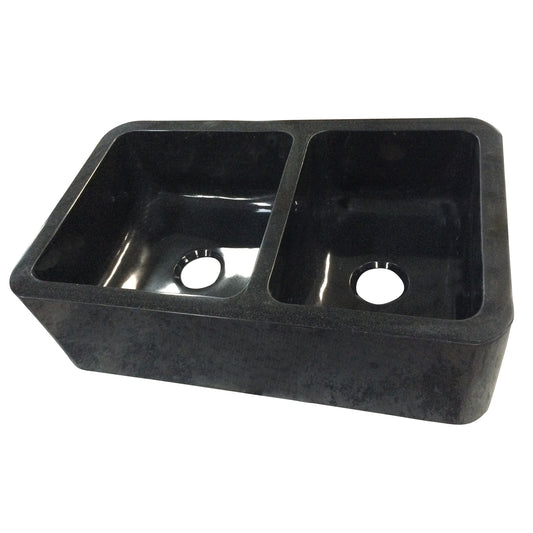 Aubrey 33" Polished Granite Offset Double Bowl Apron Kitchen Sink