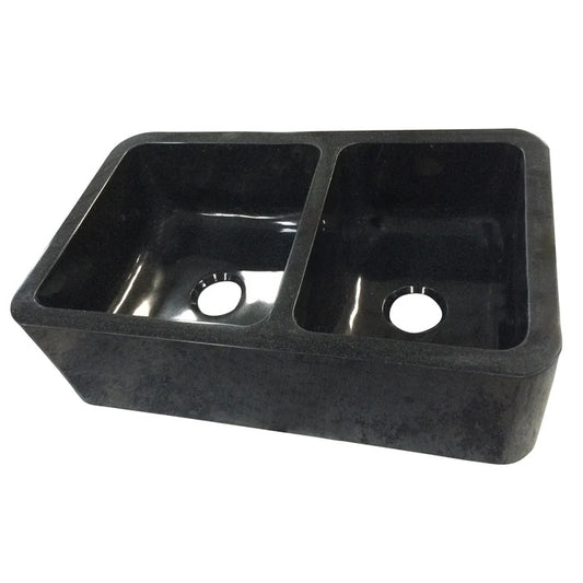 Aubrey 36" Polished Granite Offset Double Bowl Apron Kitchen Sink