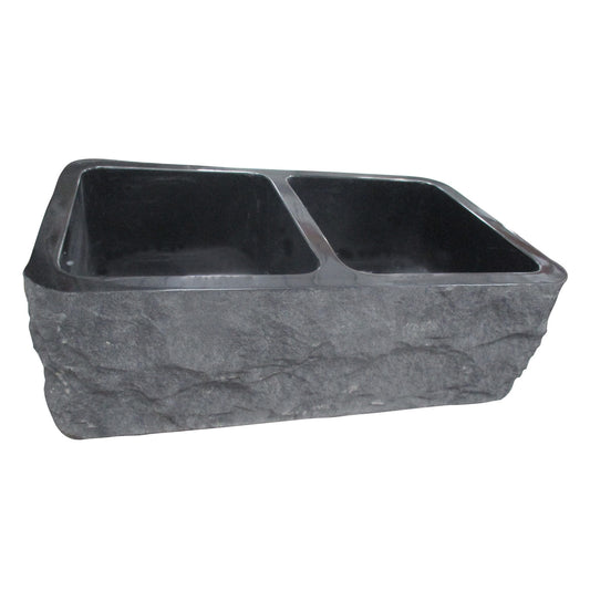 Bowdon 36" Granite Double Bowl Apron Kitchen Sink Chiseled Front