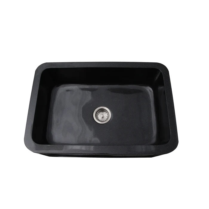 Acantha 24" Polished Black Granite Single Bowl Apron Sink