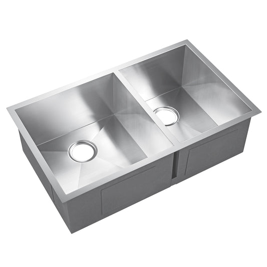 Kelsey 33" Stainless Steel 70/30 Double Bowl Undermount Kitchen Sink
