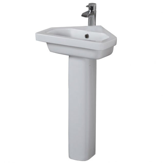 Resort Corner Pedestal Bathroom Sink White for 1-Hole Faucet