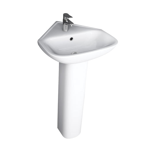 Eden Corner Pedestal Bathroom Sink White for 1-Hole Faucet