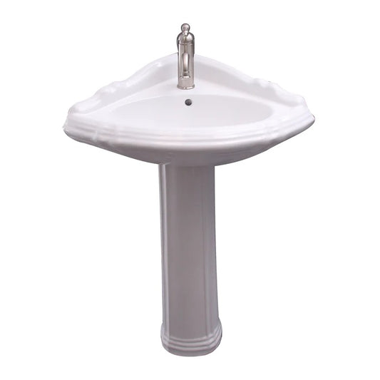 Ethan Corner Pedestal Bathroom Sink White for 1-Hole Faucet