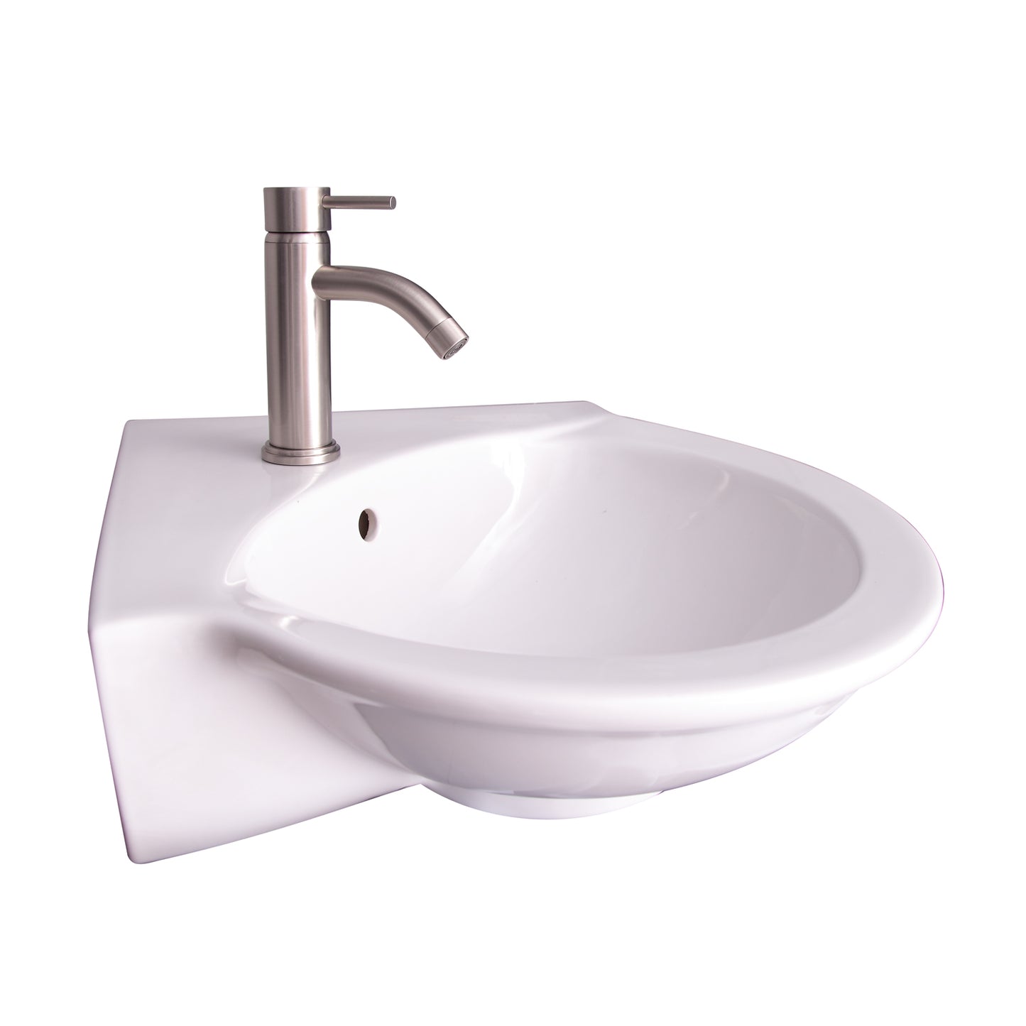 Evolution Corner Wall Hung Bathroom Sink 1 Faucet Hole White