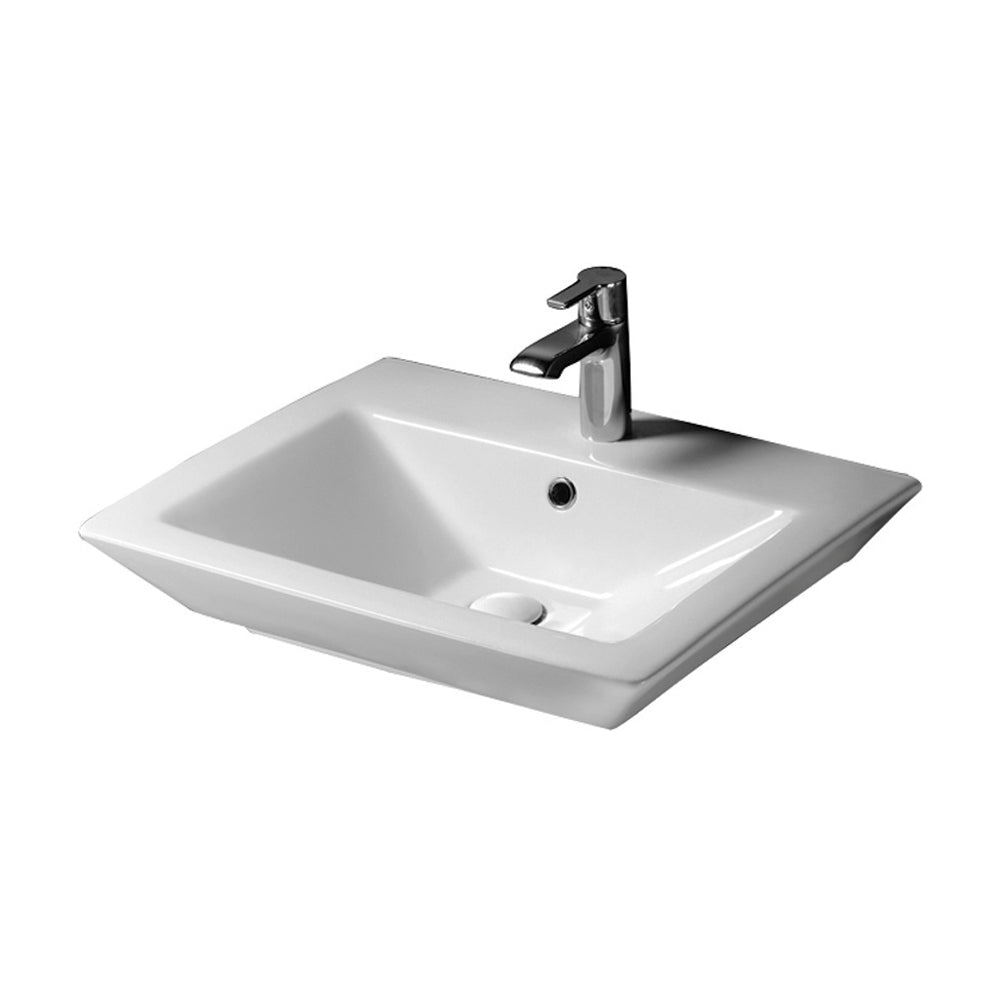 Opulence 23" Wall Hung Sink White Rectangular Bowl 1 Faucet Hole