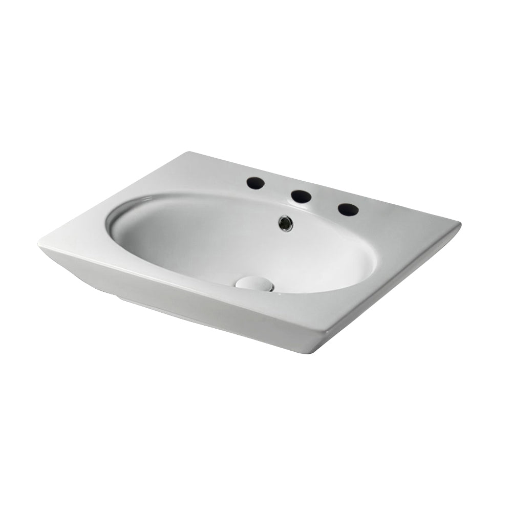 Opulence Wall Hung Bathroom Sink White Oval Bowl 8" Widespread
