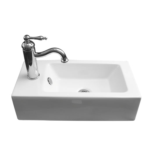 Arcadia Rectangular Wall Hung White 20" Sink with 1 Faucet Hole on Left-Hand