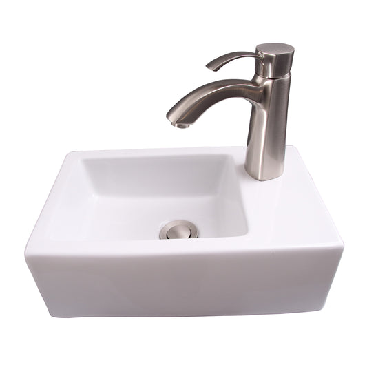 Avilla Rectangular Wall Hung 15" Sink White with 1 Faucet Hole on Left