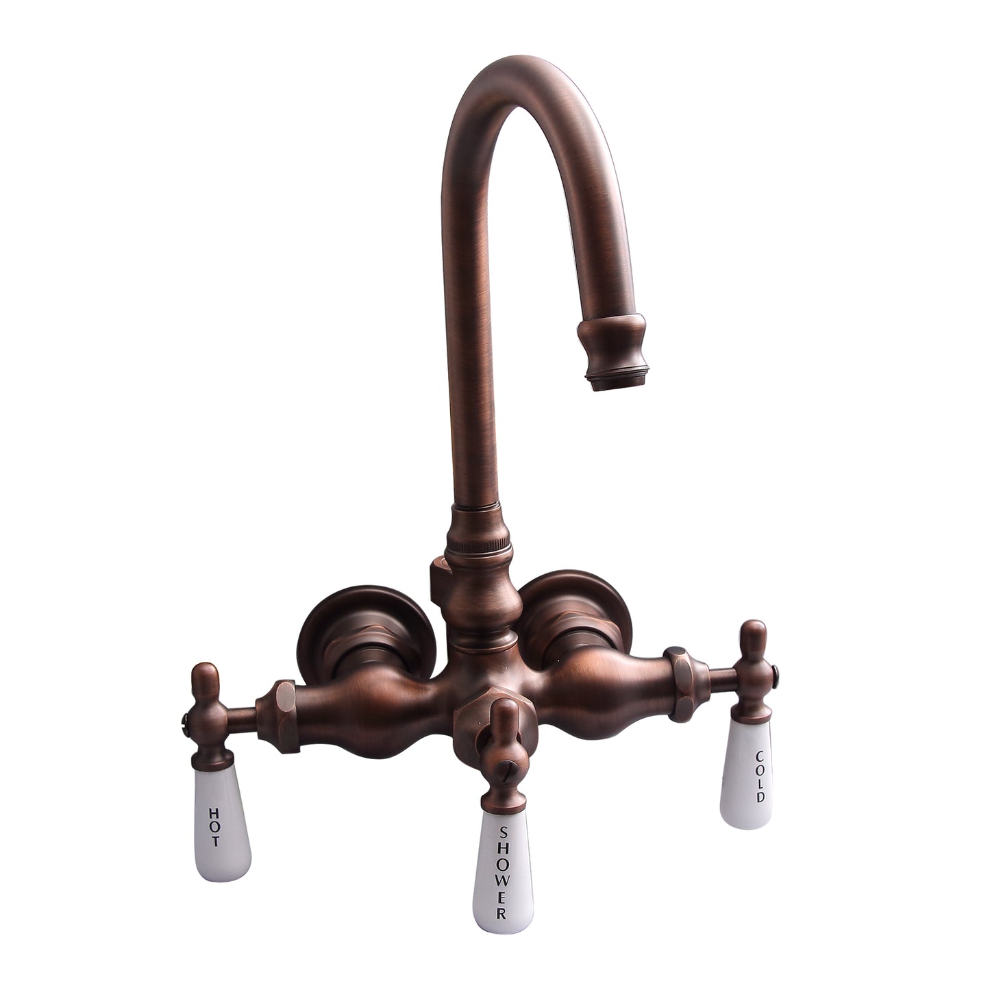 Tub Diverter Gooseneck Faucet with Porcelain Lever Handles in Oil Rubbed Bronze