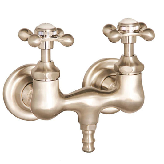 Clawfoot Tub Faucet with Spigot Spout & Metal Cross Handles in Brushed Nickel