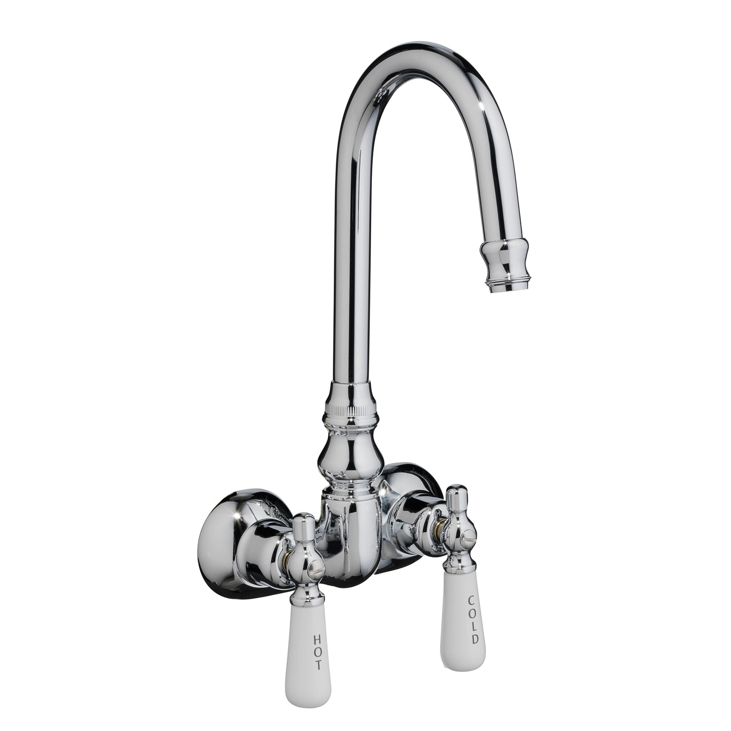 Gooseneck Tub Filler Faucet with Porcelain Lever Handles Chrome