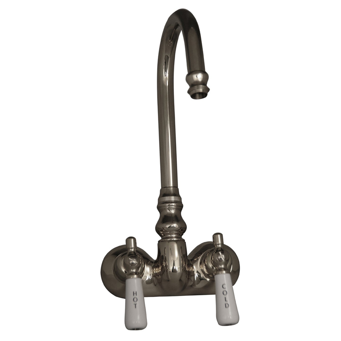 Gooseneck Tub Filler Faucet with Porcelain Lever Handles Polished Nickel