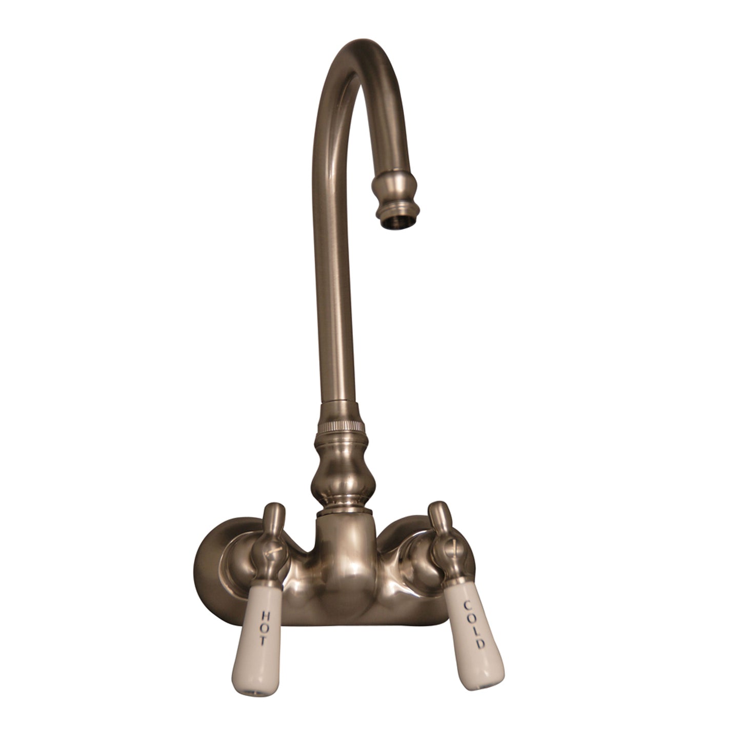 Gooseneck Tub Filler Faucet with Porcelain Lever Handles Brushed Nickel