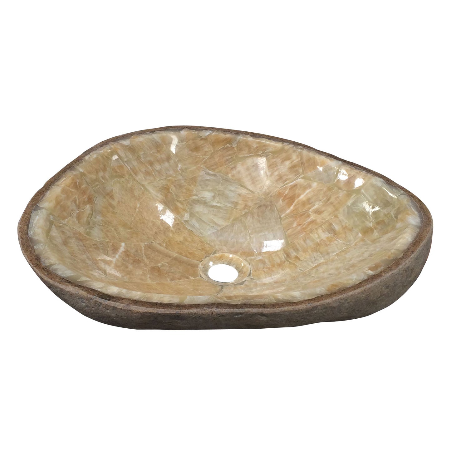 Logan Honey Onyx Stone Vessel Basin Sink with Yellow Mosiac Interior